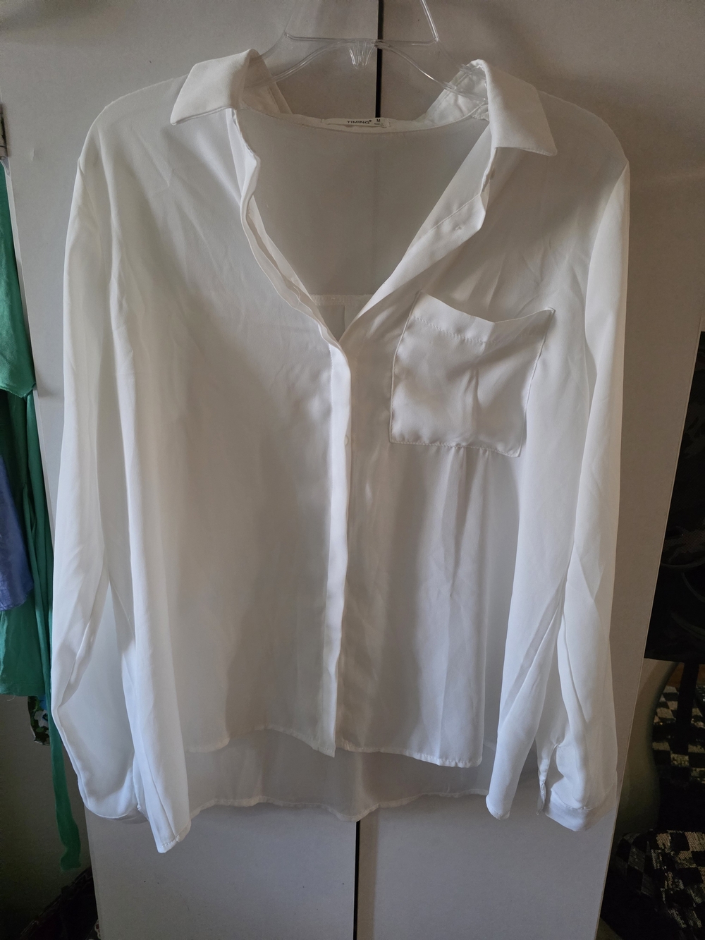 Timing White Sheer Button-Front Blouse